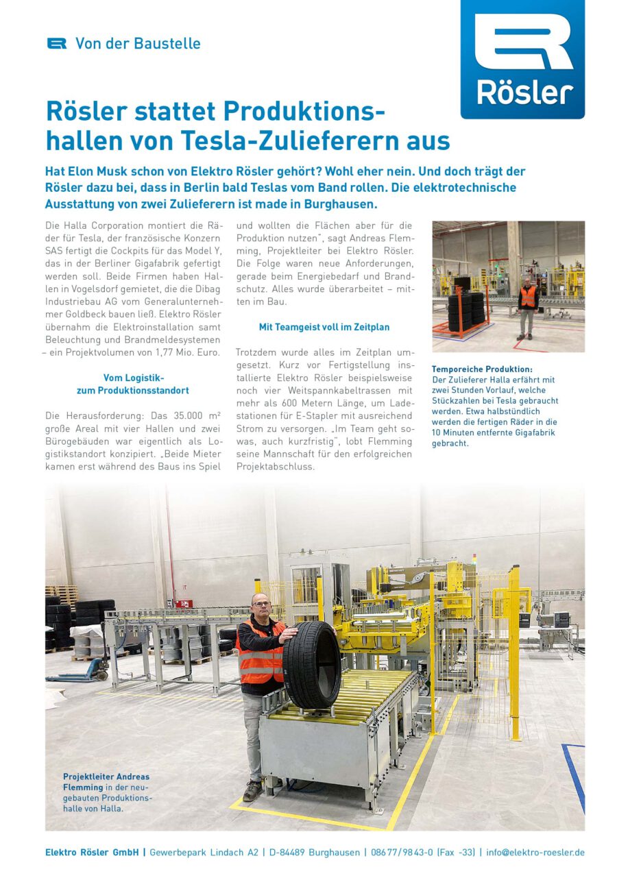 Rösler stattet Produktionshallen von Tesla-Zuliefereren aus
